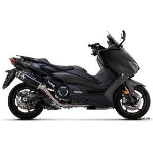 Scarico completo ARROW con collettore RACING NON OMOLOGATO e terminale di scarico INDY RACE TITANIO DARK fondello carbonio OMOLOGATO ECE EURO4 per YAMAHA T-MAX 530 DX / SX 17 -- 19