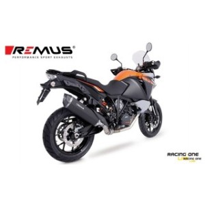 Terminale di scarico REMUS BLACK HAWK ACCIAIO INOX NERO fondello carbonio omologato EURO4 per KTM 1050 ADVENTURE 15 -- 20